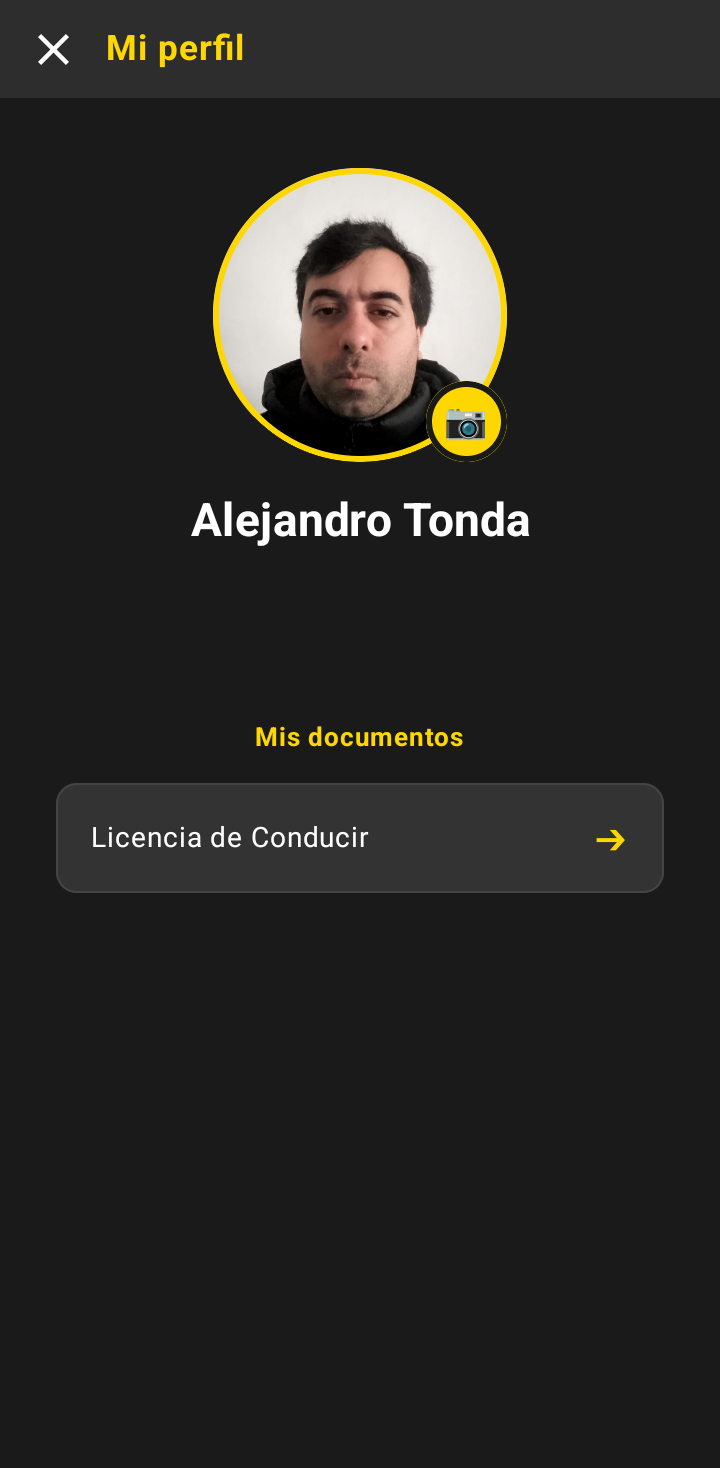 Perfil del chofer con su foto y sus documentos